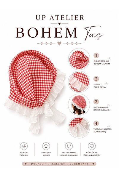 Up Atelier Red Plaid Patterned Bohemian Crown