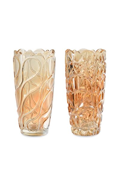 konak alışveriş Konak 122.2Ha -Glass Vase Ribbon Pattern Honey 1 Piece