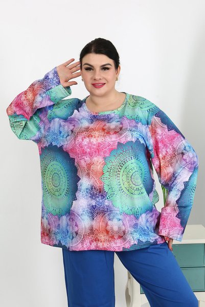 Mestore طقم بيجامة نسائية من القطن الممشط بأكمام طويلة مقاس كبير من Fashion L...