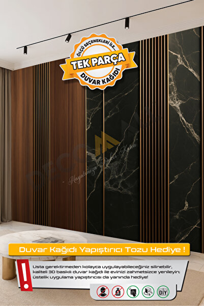 DECOMALL (TV-76) TV Arkası Duvar Kağıdı Tek Parça 3D Çita Mermer Görünümlü Sa...