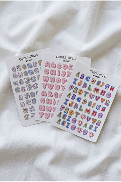 Plumie 3’lü Premium Alfabe Sticker Sheet Seti A6 – Çiçekli, Pembiş ve Kalpli ...