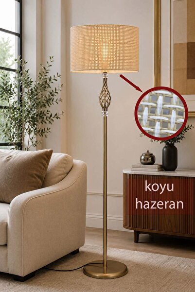 Taşcan Aydınlatma Vera Eskitme Metal Ayaklı Lambader Koyu Ton Hazeran Kumaş Ş...