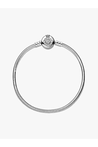Pandora Brățară cu coroană strălucitoare și închizătoare tip O, lanț tip șarpe, Argint Sterling 925, Bijuterii elegante pentru femei