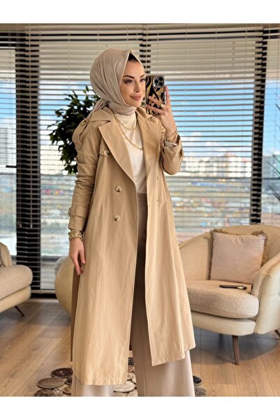 armine giyim 26Yt707 Four Button Epaulet Trench Coat Beige