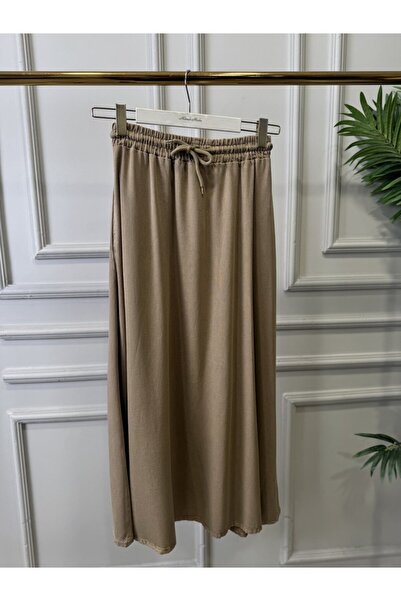 ALANURMODA 3322 تنورة تينسل واسعة بخصر مطاطي من فرو المنك