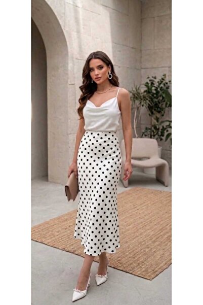 MODA UGS Kadın Saten Kemeri Lastikli 95 Cm Maxi Boy A Line Etek