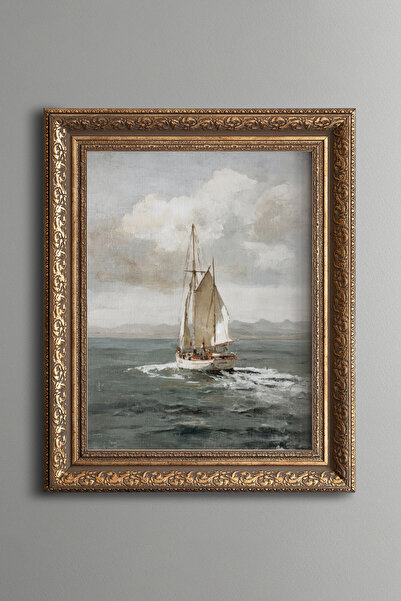 epiqart Sea Scenery and Boat - Vintage Patterned Painting - Thick Model