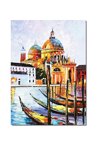 artnova Ръчно рисувана картина на гондоли във Венеция, 70x50см маслена на пла...