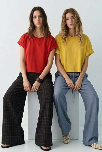 COTENCONCEPT 2 Pieces Basic Crew Neck Women's T-Shirt with Folded Sleeves