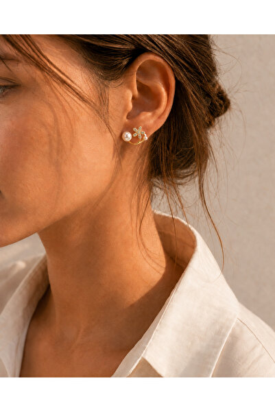 ATALYA ACCESSORY أقراط نسائية ذهبية اللون مزينة بالزهور واللؤلؤ والأحجار الكريمة