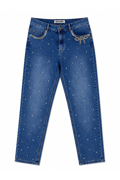 ZANESSİ FASHION Plus Size Lycra Stoned Denim Women's Trousers