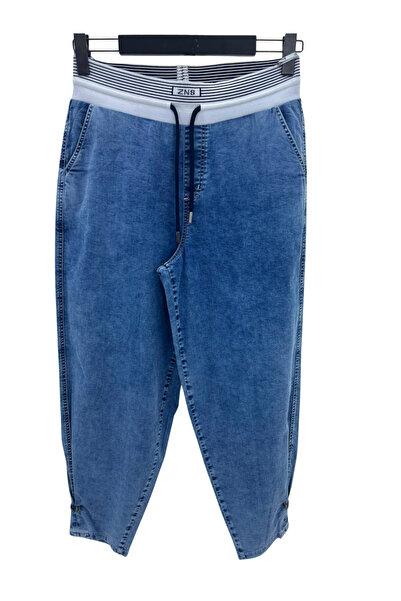 ZANESSİ FASHION Plus Size Elastic Waist Denim Women's Trousers