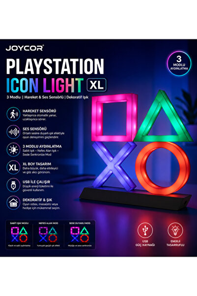 JOYCOR PlayStation Icon Light XL 3 Modlu RGB LED Dekoratif Masa Lambası Harek...