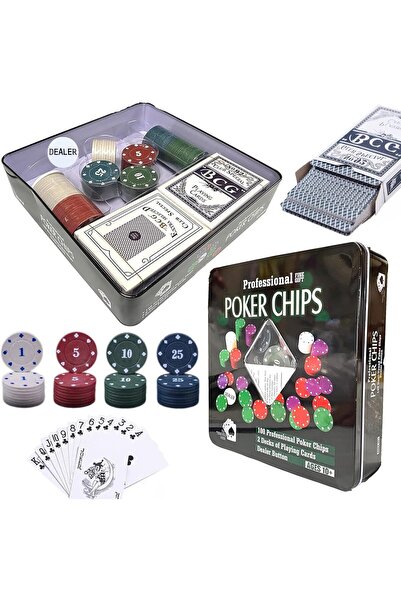 Generic Professional Chips Set, 100 Pcs with 2 Decks of Playing Cards and Tin...