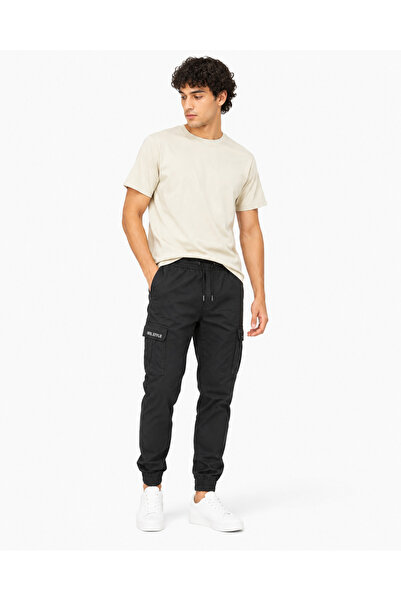 MADE Men's Black Elastic Waist Trousers
