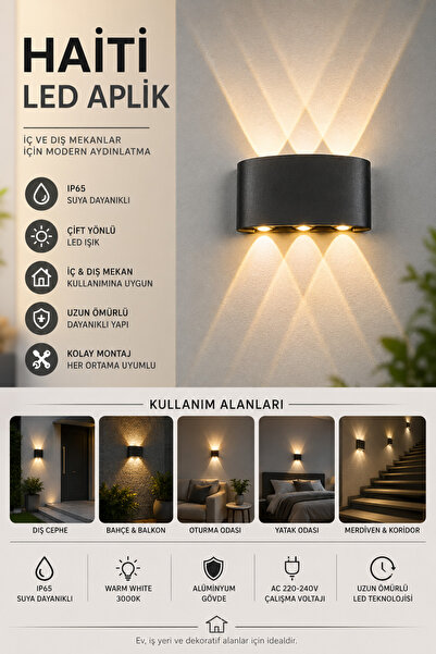 KOMPLİKE CT-8011-Haiti LED Duvar Aplik 6 Işık Hüzmeli Gün Işığı İç ve Dış Mek...