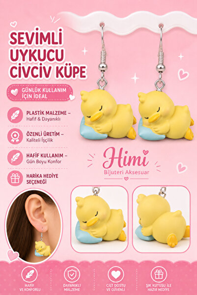himi bijuteri aksesuar Cheerful Cute Sleepy Chick Animal Figured Dangle Earri...