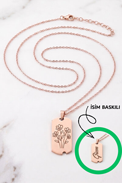 MEG TASARIM DÜNYASI Rose Gold Çiçek Demeti Desenli Ve İsimli Dikdörtgen Plaka...
