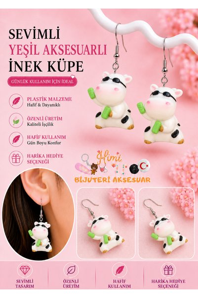 himi bijuteri aksesuar Cheerful Cute Cow Animal Figure Dangle Earrings with G...