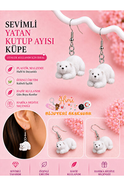 himi bijuteri aksesuar Lying Polar Bear Joyful Cute Animal Figure Dangle Earr...