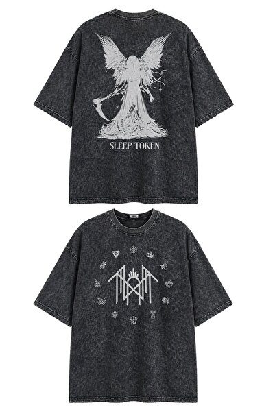 Fuddy Moda Μπλουζάκι Unisex Oversize με στάμπα στην πλάτη με λογότυπο ροκ συγ...