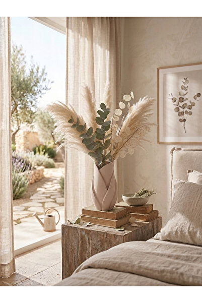 craftopya Petalum Modern Tasarım Dekoratif Vazo 20 cm - Yapay Çiçek, Kuru İncir ve Pampas Vazosu - Soft Minimalist