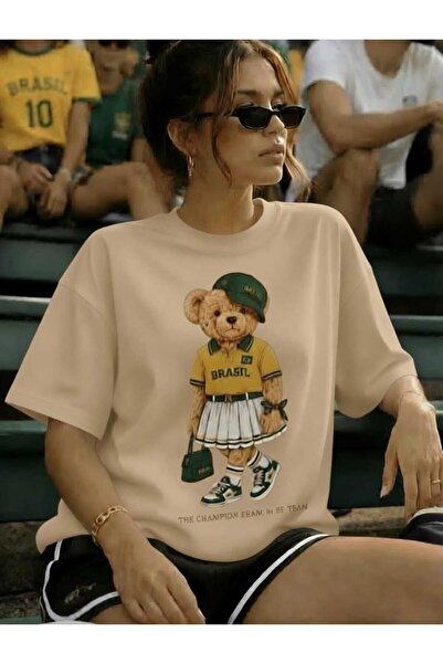 New Shine Brazil Teddy Bear Printed Oversize Cotton T-Shirt