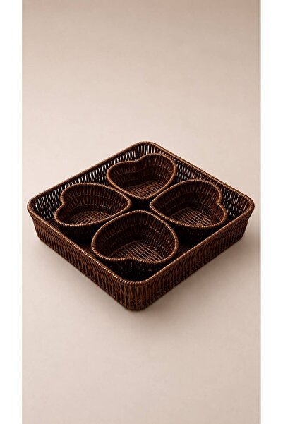 Bohemian 5 Piece Heart Shaped Rattan Breakfast and Presentation Set
