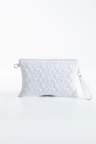 DEV 3 ADAM White Star Stitched Clutch Portfolio Women's Bag