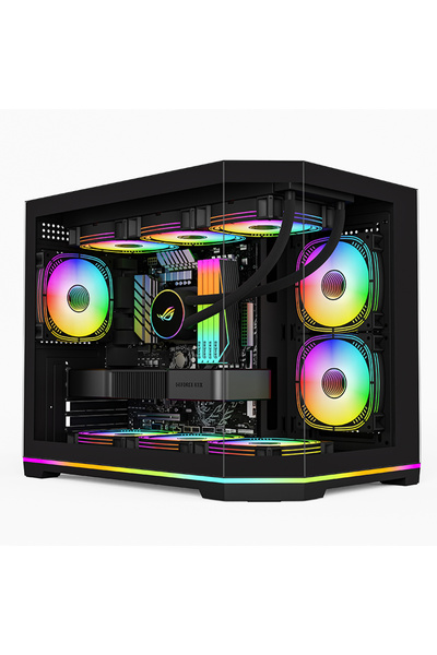 Atheron Lion Panoramik Siyah Gaming Kasa 6x120mm ARGB Fanlı 360mm Sıvı Soğutma Destekli Temperli Cam