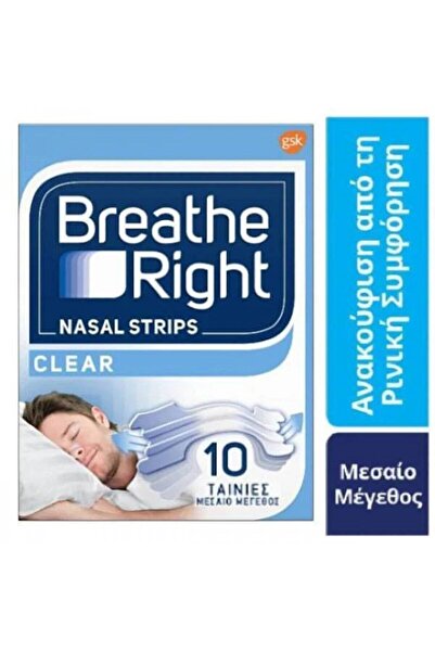 Breathe Right Διαφανείς Ρινικές Ταινίες Μεσαίου Μεγέθους 10 Τεμάχια