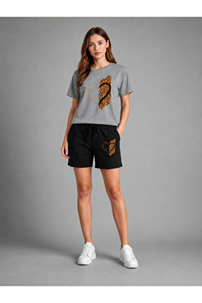 CLOTHES33 T-Shirt Shorts 2-Piece Combination Thin Summer Sweat-Absorbing Leop...