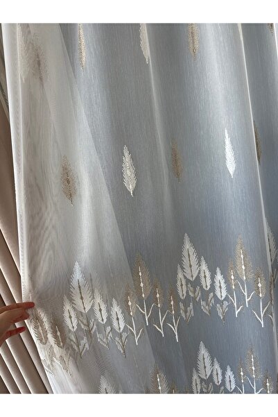 ArasyaHome Perdea Bambus Brodat Model Copac Crem cu Maro