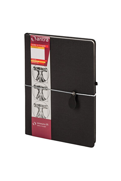 Antra Notes Renesans B5, coperta tare -piele, pagini punctate, cu elastic, Negru