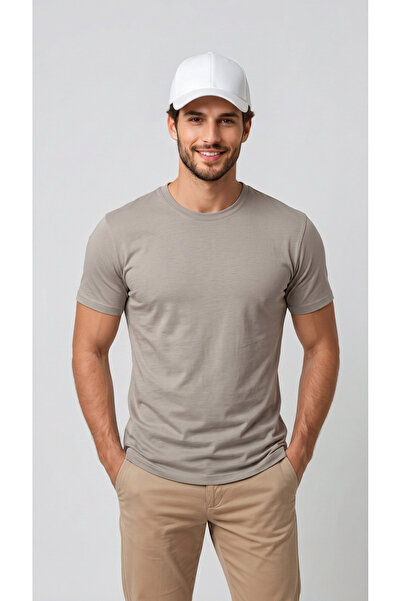 BADESSA Men's Beige Regular Full-Fit Crew Neck T-Shirt