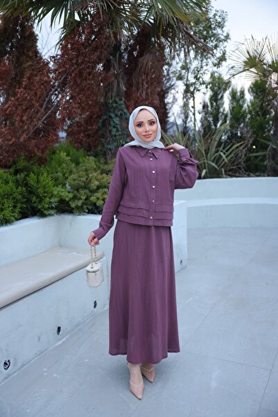 Bwest Linen Skirt Suit - Mürdüm