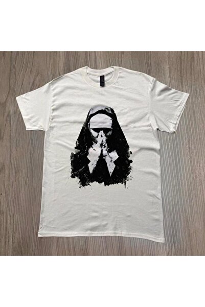Grafftee Clothing Унисекс овърсайз тениска с принт на молеща се монахиня