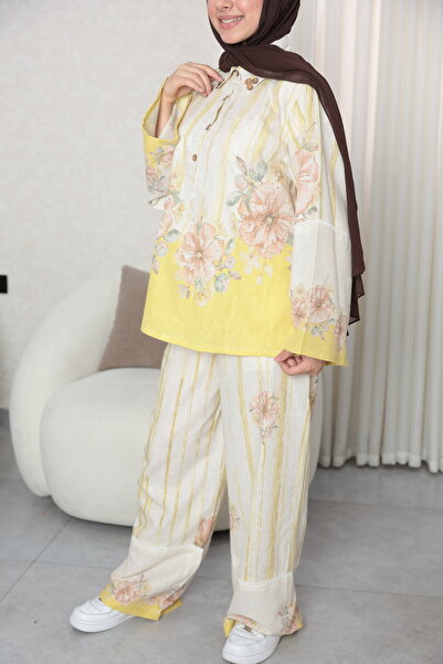 KASHKHA Women's Casual Linen Plaid Shirt and Pants Set