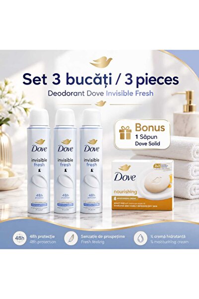 Dove Σετ Top Bottom 3 x Αόρατο Αποσμητικό Αντιιδρωτικό Σπρέι Φρεσκάδας + 1 Θρ...