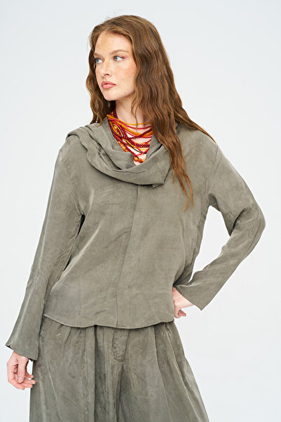 Orfeo Negro Women's Scarf Collar Solid Color Shirt