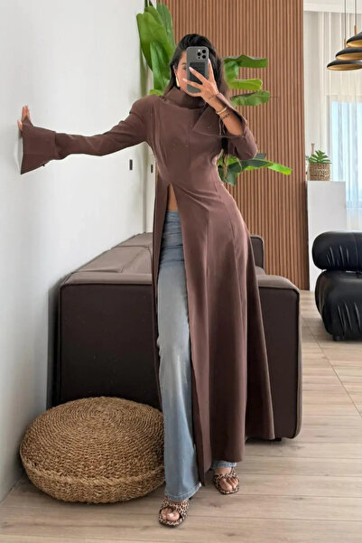 My Blog Brown Cuffed Sleeves Slit Design Abaya - M8567
