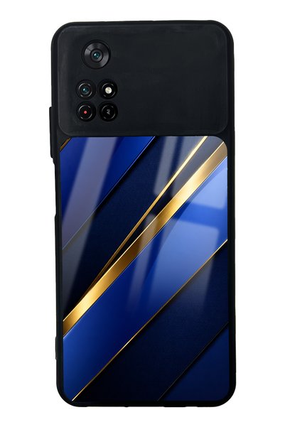 Spoyi حافظة هاتف Xiaomi Poco M4 Pro بتصميم ذهبي لامع مع حواف من الياقوت الأزرق