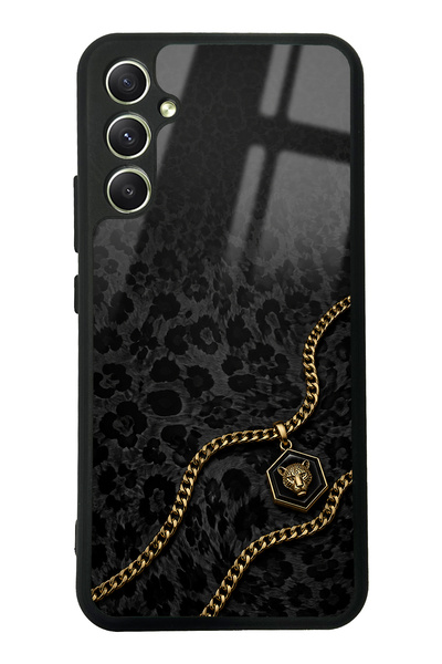 Spoyi Samsung A34 Black Panther Gold Design Glossy Phone Case