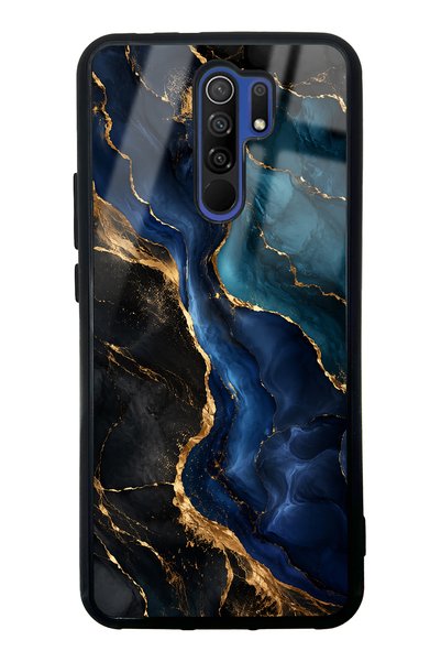 Spoyi حافظة هاتف Xiaomi Redmi 9 بتصميم رخامي لامع بلون الياقوت الأزرق