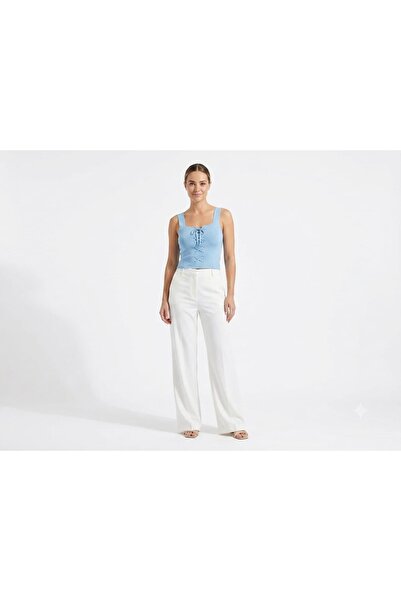 onno style women Sleeveless Square Neck Tricot Women's Blouse with Lace Detail