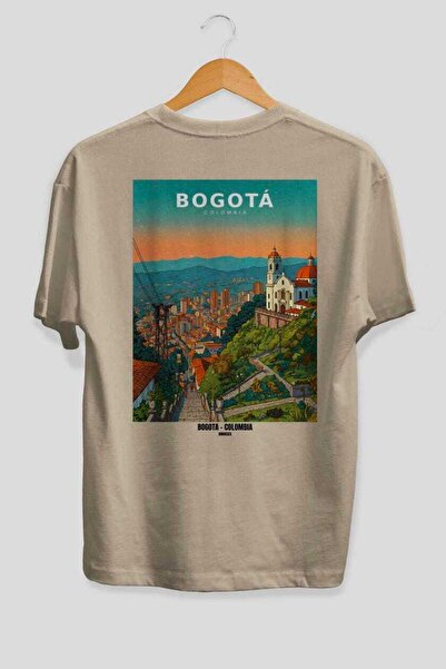 Ankhises Bogota Colombia Beige Oversize Country City Back Printed Unisex T-Sh...