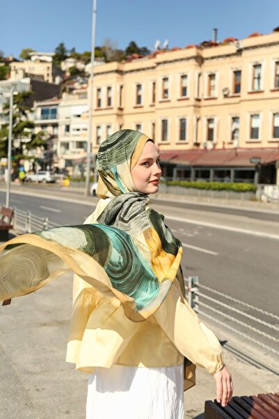 ENRİCO FERRİ Petra Spiral Pattern Shawl - Yellow Green