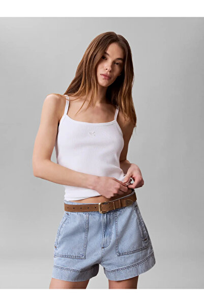 Calvin Klein SL 2X2 BABY RIB STRA, YAF Kadın Beyaz T-Shirt & Polo