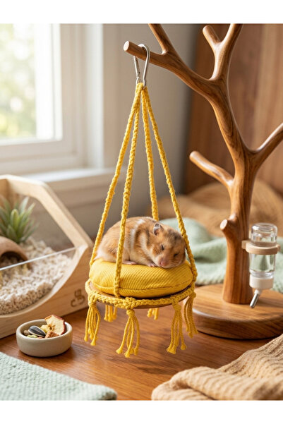 Berliva Home Evcil Hayvan Salıncağı - Hamster ve Muhabbet Kuşu Yatağı, Sarı M...