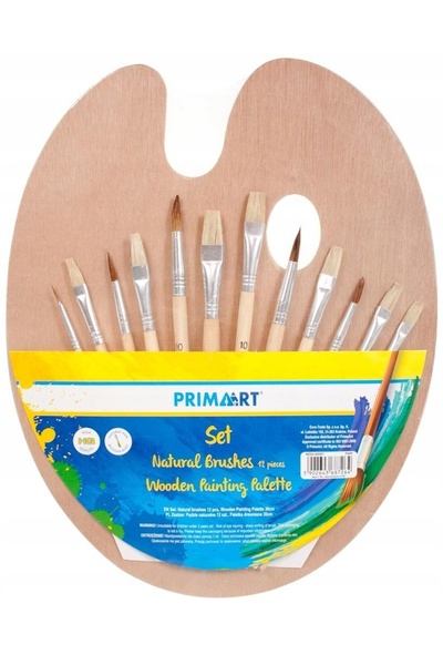 Prima Art Set 12 pensule si paleta, Prima Art, Lemn/Peri naturali, Maro/Bej